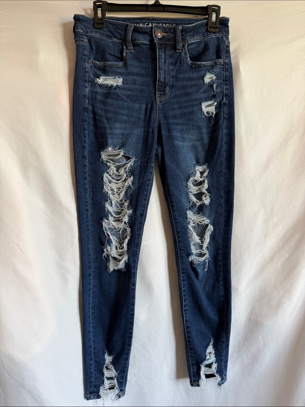American Eagle Outfitters Distressed Dark Blue Skinny Jeans